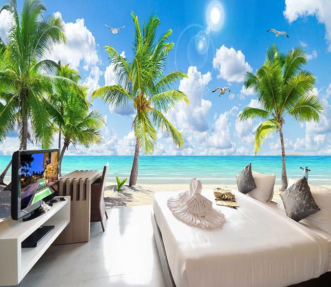 3D Penguin Coconut Tree 302 Wallpaper AJ Wallpaper 