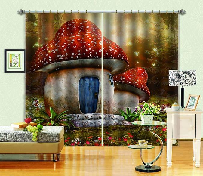 3D Lovely Mushroom Houses 754 Curtains Drapes Wallpaper AJ Wallpaper 