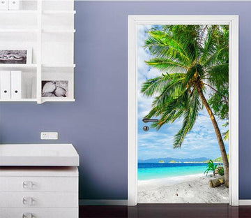 3D Beach Coconut Trees 63 Door Mural Wallpaper AJ Wallpaper 