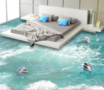 3D Cute Dolphins Floor Mural Wallpaper AJ Wallpaper 2 