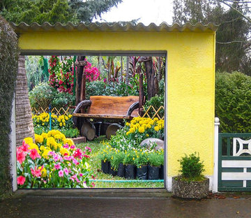 3D Flowers Trees Bench 127 Garage Door Mural Wallpaper AJ Wallpaper 