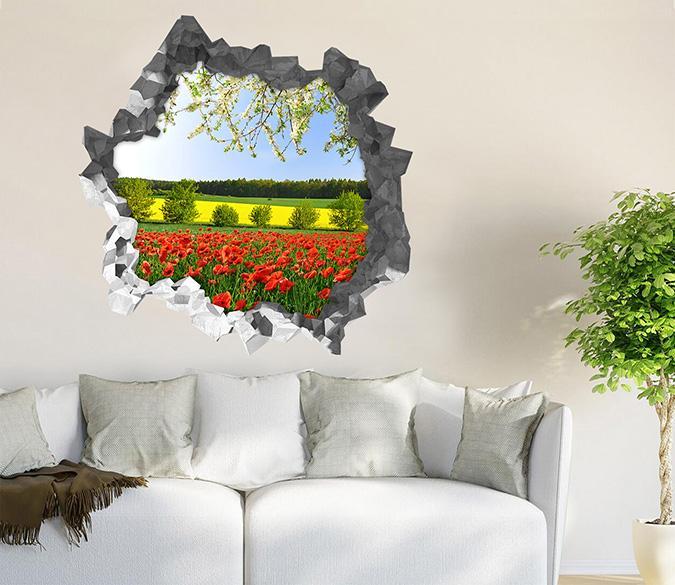 3D Flowers Field Scenery 212 Broken Wall Murals Wallpaper AJ Wallpaper 