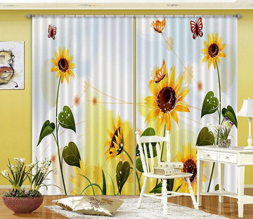 3D Sunflowers Butterflies 165 Curtains Drapes Wallpaper AJ Wallpaper 