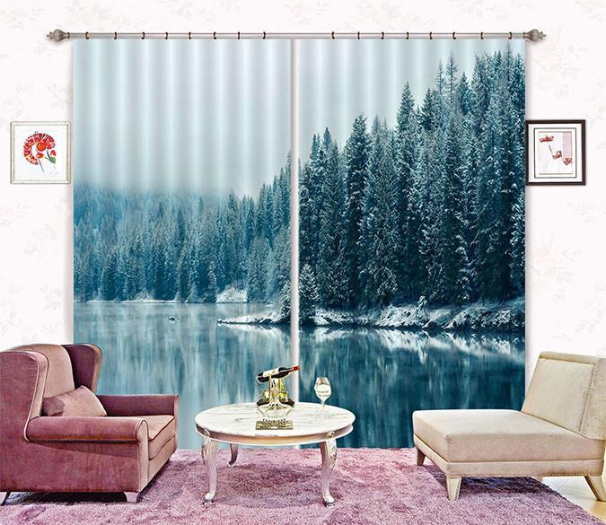 3D Snow Forest Lake 353 Curtains Drapes Wallpaper AJ Wallpaper 