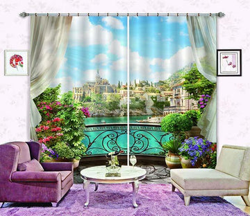3D Balcony Town Scenery 746 Curtains Drapes Wallpaper AJ Wallpaper 