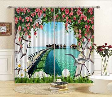 3D Flowers Hole Sea Scenery Curtains Drapes Wallpaper AJ Wallpaper 