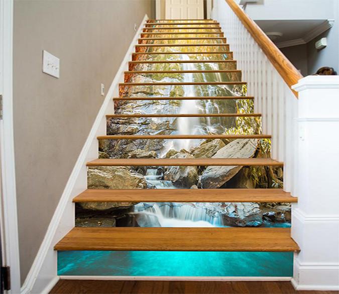 3D Waterfall Rocks 812 Stair Risers Wallpaper AJ Wallpaper 