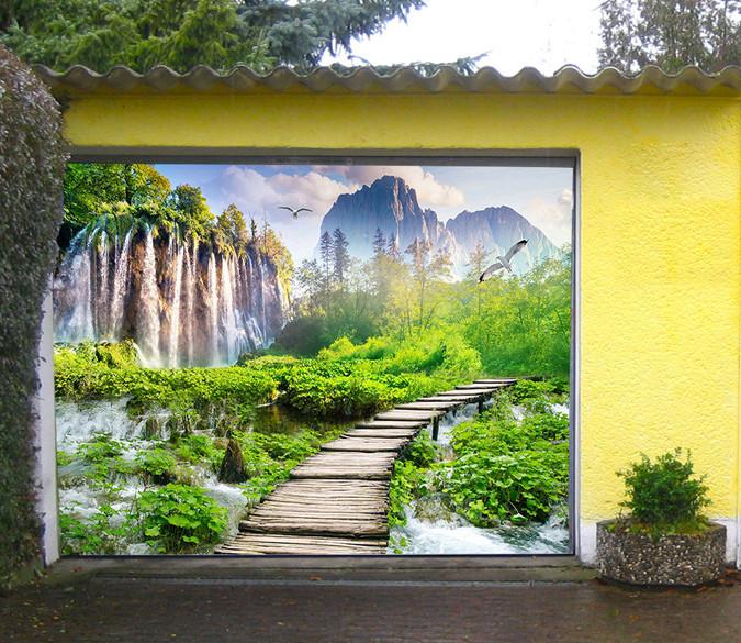 3D Waterfalls Birds 290 Garage Door Mural Wallpaper AJ Wallpaper 