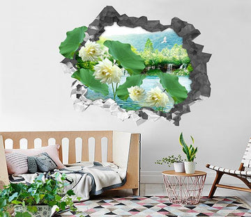 3D Lake Pure Lotus 95 Broken Wall Murals Wallpaper AJ Wallpaper 
