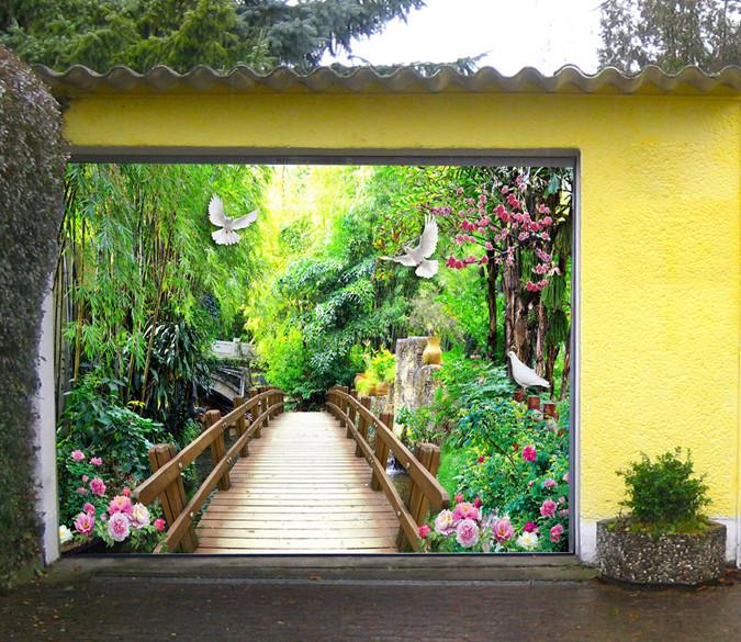 3D Wood Bridge Birds 316 Garage Door Mural Wallpaper AJ Wallpaper 