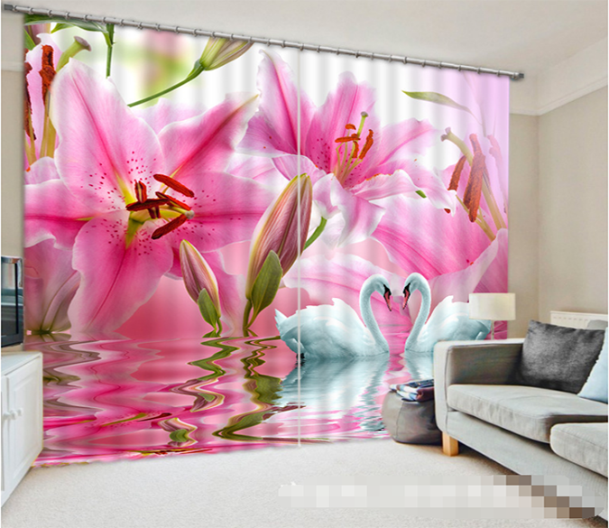 3D Flowers And Swans 1284 Curtains Drapes Wallpaper AJ Wallpaper 