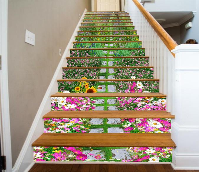 3D Flowers Stones Road 568 Stair Risers Wallpaper AJ Wallpaper 