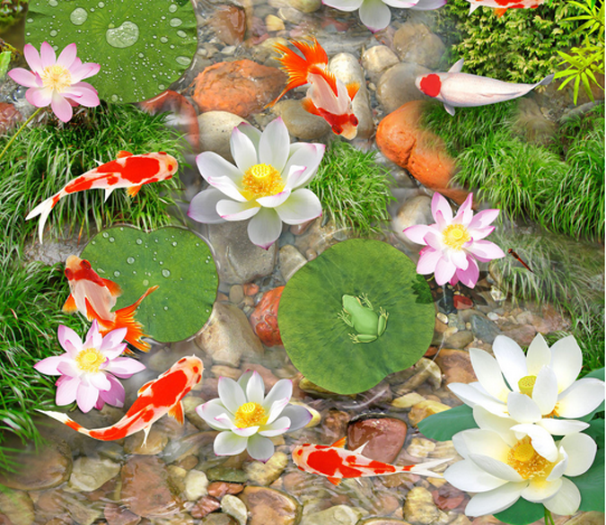 3D Stream Lotus Floor Mural Wallpaper AJ Wallpaper 2 