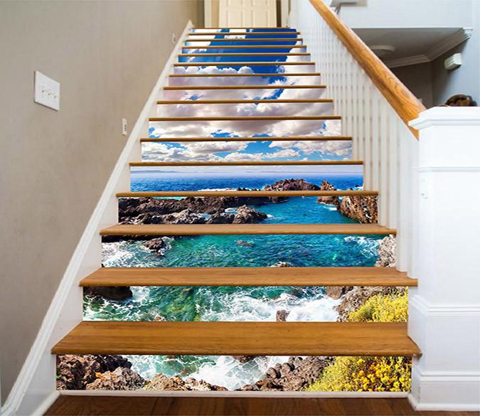 3D Pretty Blue Sea 853 Stair Risers Wallpaper AJ Wallpaper 