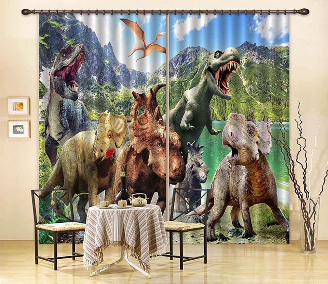 3D Lake Dinosaurs 2241 Curtains Drapes Wallpaper AJ Wallpaper 