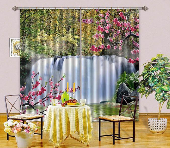 3D Waterfall Flowers 266 Curtains Drapes Wallpaper AJ Wallpaper 