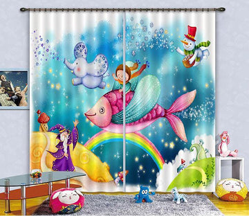 3D Riding Fish Girl 67 Curtains Drapes Wallpaper AJ Wallpaper 