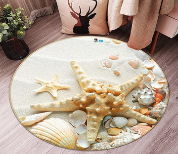 3D Sandy Beach Starfish 24 Round Non Slip Rug Mat Mat AJ Creativity Home 