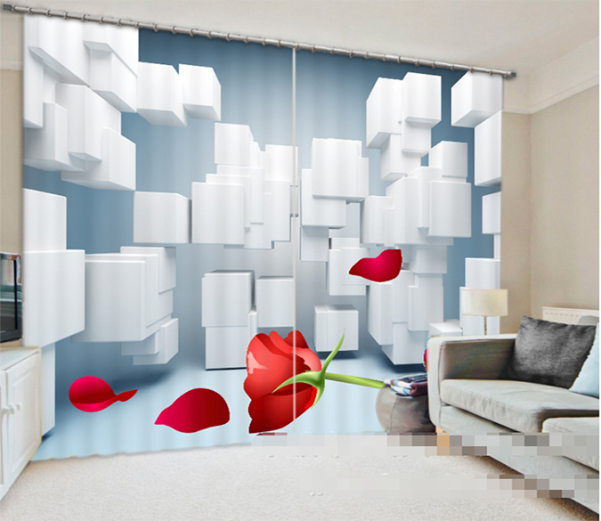 3D Rose And Cubes 938 Curtains Drapes Wallpaper AJ Wallpaper 