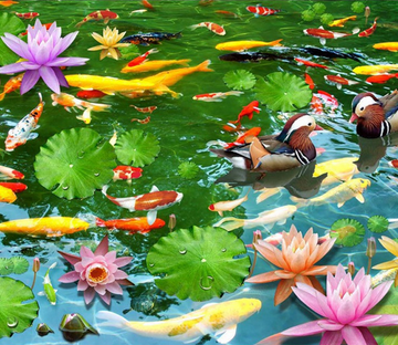 3D Bright Lotus Pond Floor Mural Wallpaper AJ Wallpaper 2 