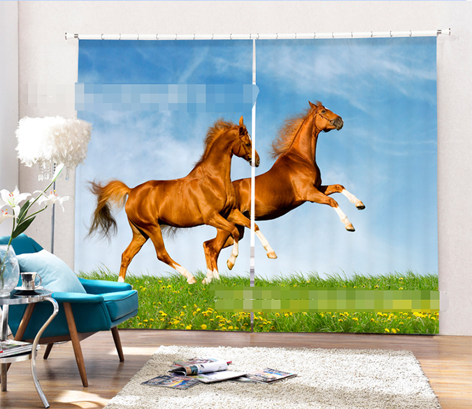 3D Grassland Horses 1041 Curtains Drapes Wallpaper AJ Wallpaper 