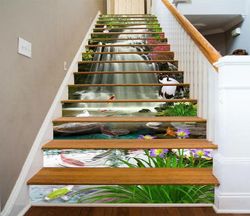 3D Waterfall Animals Flowers 1533 Stair Risers Wallpaper AJ Wallpaper 