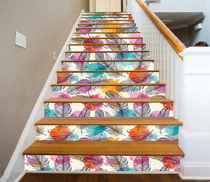 3D Feathers And Color Dots 1152 Stair Risers Wallpaper AJ Wallpaper 