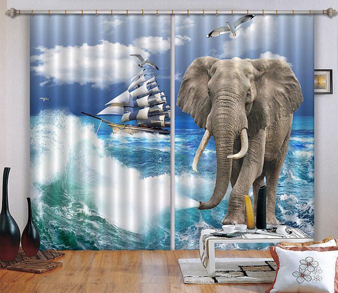3D Sea Boat Elephant 119 Curtains Drapes Wallpaper AJ Wallpaper 