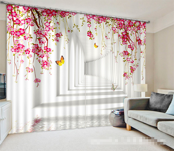 3D Corridor Flowers And Butterflies 1072 Curtains Drapes Wallpaper AJ Wallpaper 