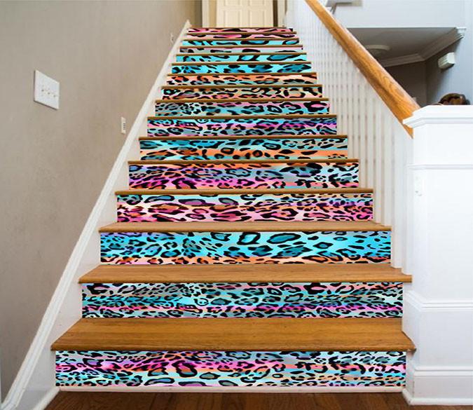 3D Leopard Print Color Lines 1540 Stair Risers Wallpaper AJ Wallpaper 