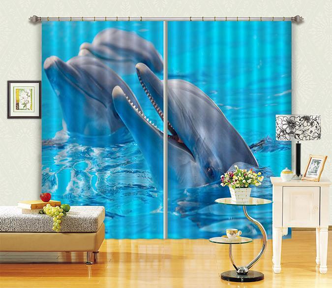 3D Sea Smiling Dolphins 151 Curtains Drapes Wallpaper AJ Wallpaper 