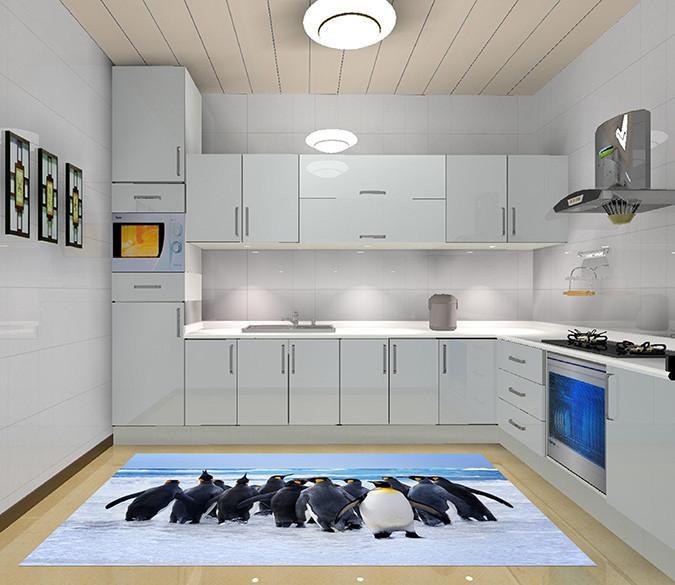 3D Seaside Penguins 643 Kitchen Mat Floor Mural Wallpaper AJ Wallpaper 
