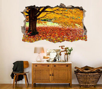 3D Yellow Tree Fallen Leaves 394 Broken Wall Murals Wallpaper AJ Wallpaper 