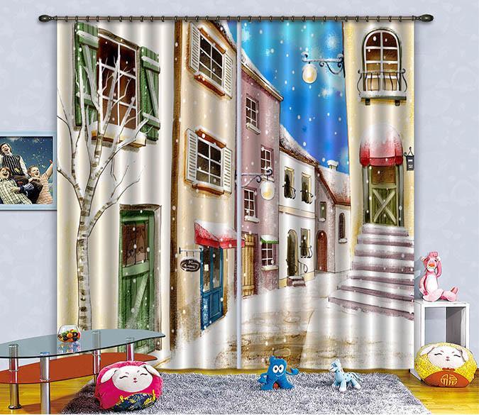 3D Snowing Town 65 Curtains Drapes Wallpaper AJ Wallpaper 