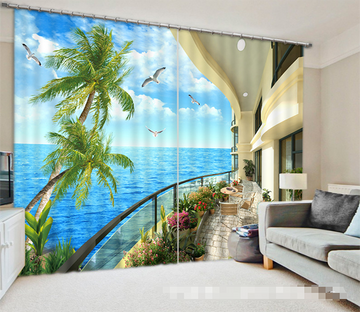 3D Balcony Sea Scenery 1038 Curtains Drapes Wallpaper AJ Wallpaper 