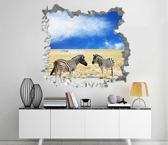 3D Grassland Zebras 199 Broken Wall Murals Wallpaper AJ Wallpaper 