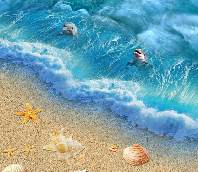 3D Beach Wave Line Floor Mural Wallpaper AJ Wallpaper 2 