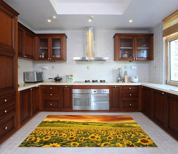 3D Sunflowers Field Sunset 138 Kitchen Mat Floor Mural Wallpaper AJ Wallpaper 
