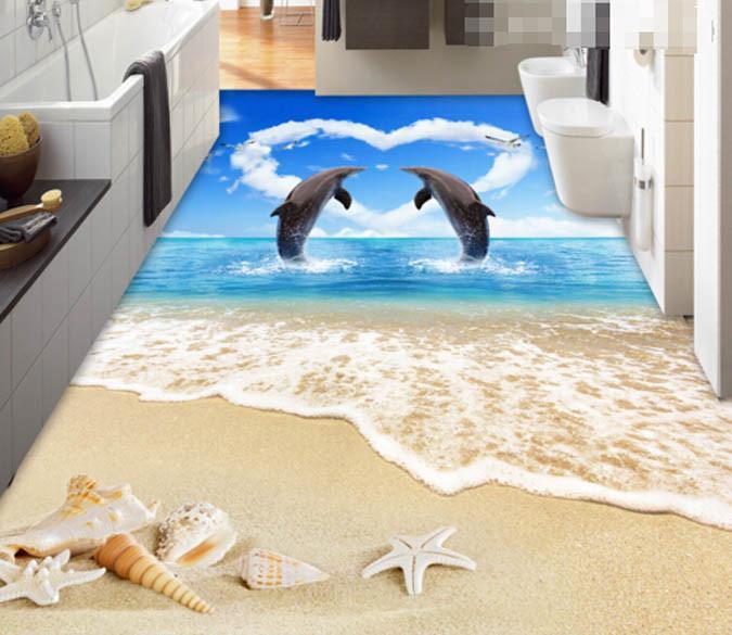 3D Romantic Dolphins Floor Mural Wallpaper AJ Wallpaper 2 