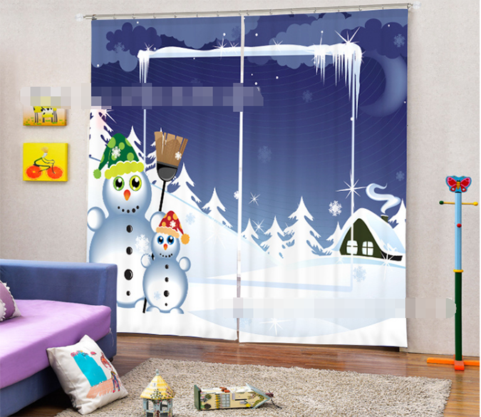 3D Cute Snowman 2049 Curtains Drapes Wallpaper AJ Wallpaper 