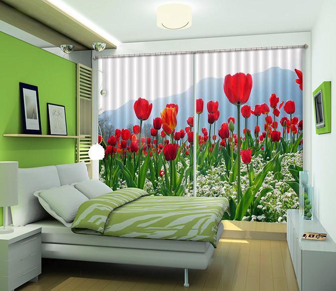 3D Red Tulip Flowers 259 Curtains Drapes Wallpaper AJ Wallpaper 