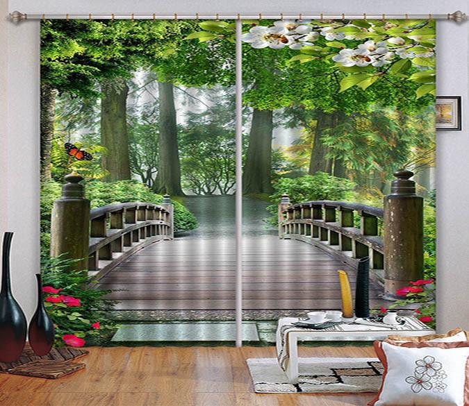 3D Forest Wood Bridge Curtains Drapes Wallpaper AJ Wallpaper 