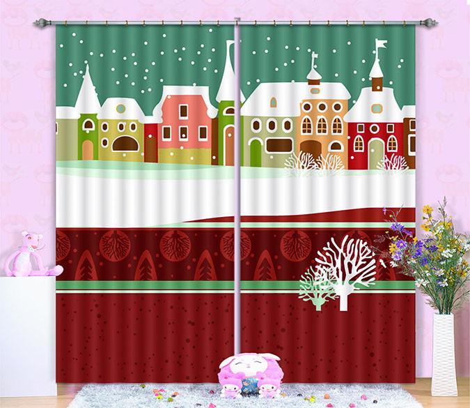 3D Snow Houses Pattern 412 Curtains Drapes Wallpaper AJ Wallpaper 