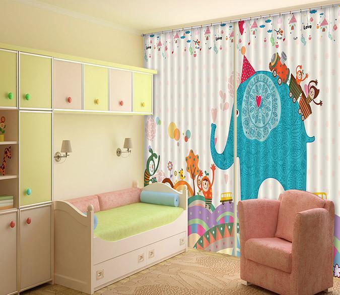 3D Lovely Elephant Pattern 168 Curtains Drapes Wallpaper AJ Wallpaper 