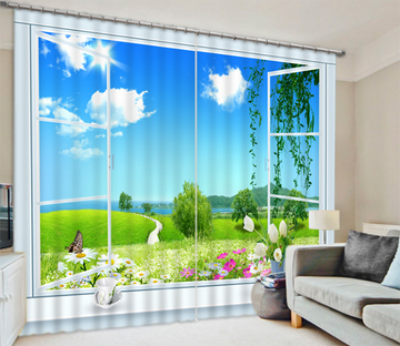 3D Pretty Window Scenery 1303 Curtains Drapes Wallpaper AJ Wallpaper 