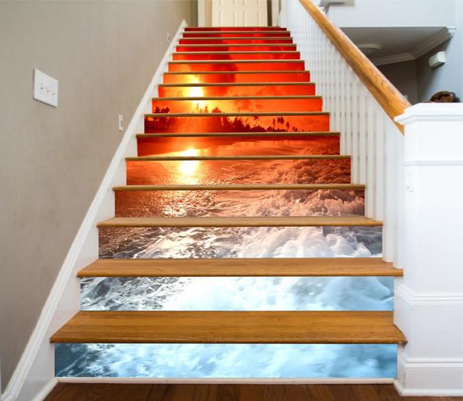 3D Pretty Beach Sunset 1325 Stair Risers Wallpaper AJ Wallpaper 