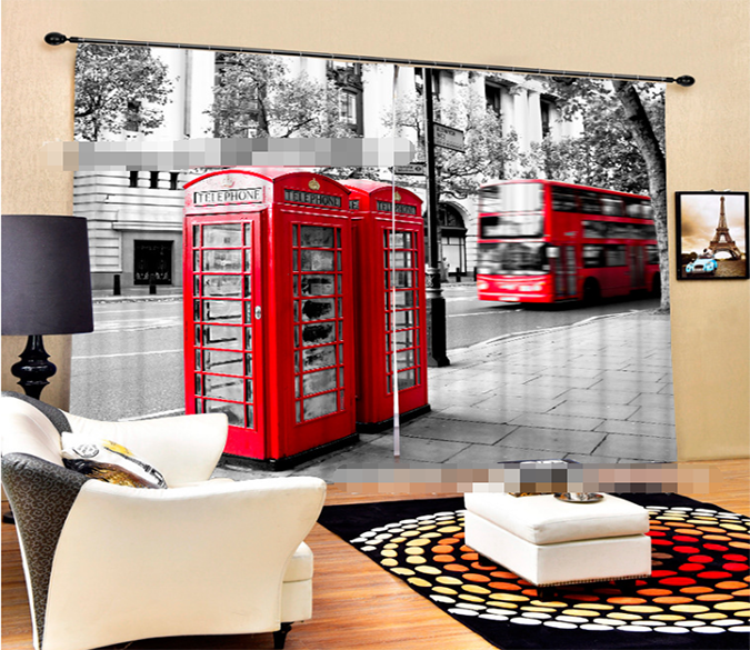 3D London Telephone Box And Bus 1370 Curtains Drapes Wallpaper AJ Wallpaper 