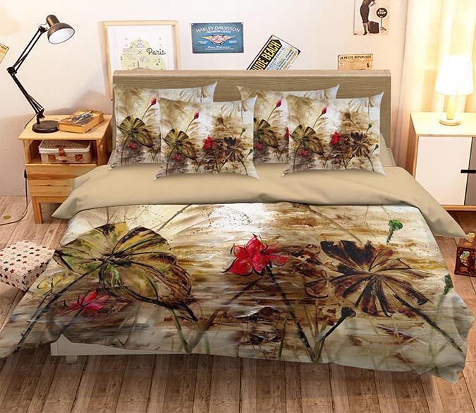 3D Lotus Flowers Painting 350 Bed Pillowcases Quilt Wallpaper AJ Wallpaper 