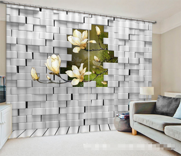 3D Bricks Hole Flowers 1345 Curtains Drapes Wallpaper AJ Wallpaper 