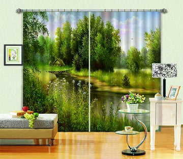 3D River Scenery Painting 701 Curtains Drapes Wallpaper AJ Wallpaper 